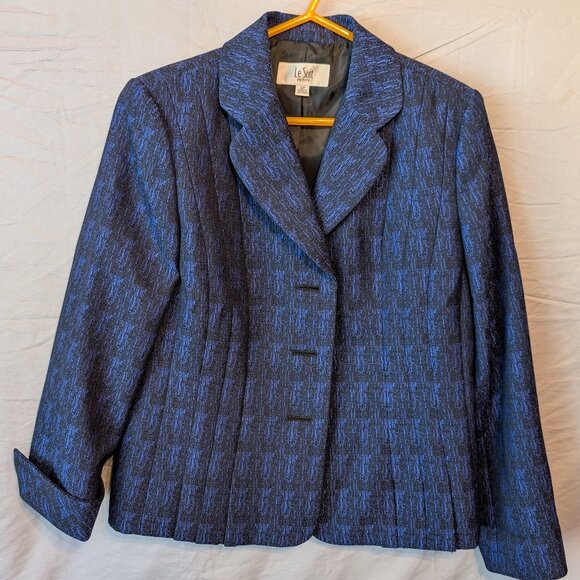 Le Suit Three Button Blazer Skirt & Suit Jacket Blue & Black Petite Size 12P - Picture 1 of 7